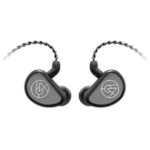 Pair of gray 64 Audio Aspire 1 single-driver in-ear monitors (IEMs) with black ear hooks and braided silver cables, featuring the 64 Audio logo on the side.